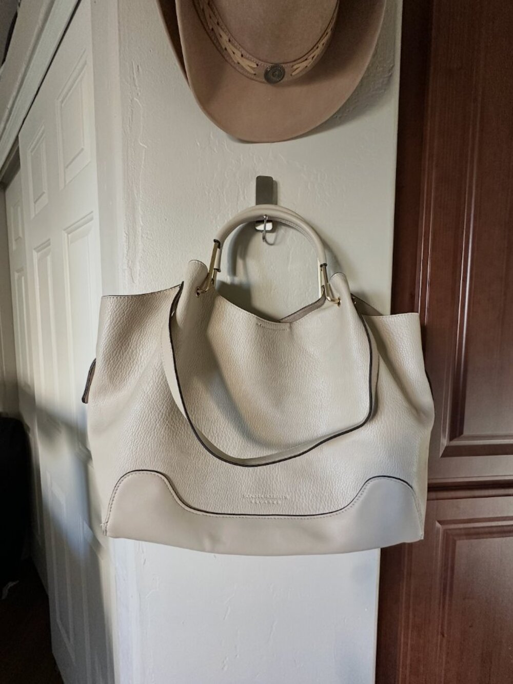 Sondra Roberts Pebbled Leather Tote Bag Gold Hardware Office Work Purse - Picture 11 of 12